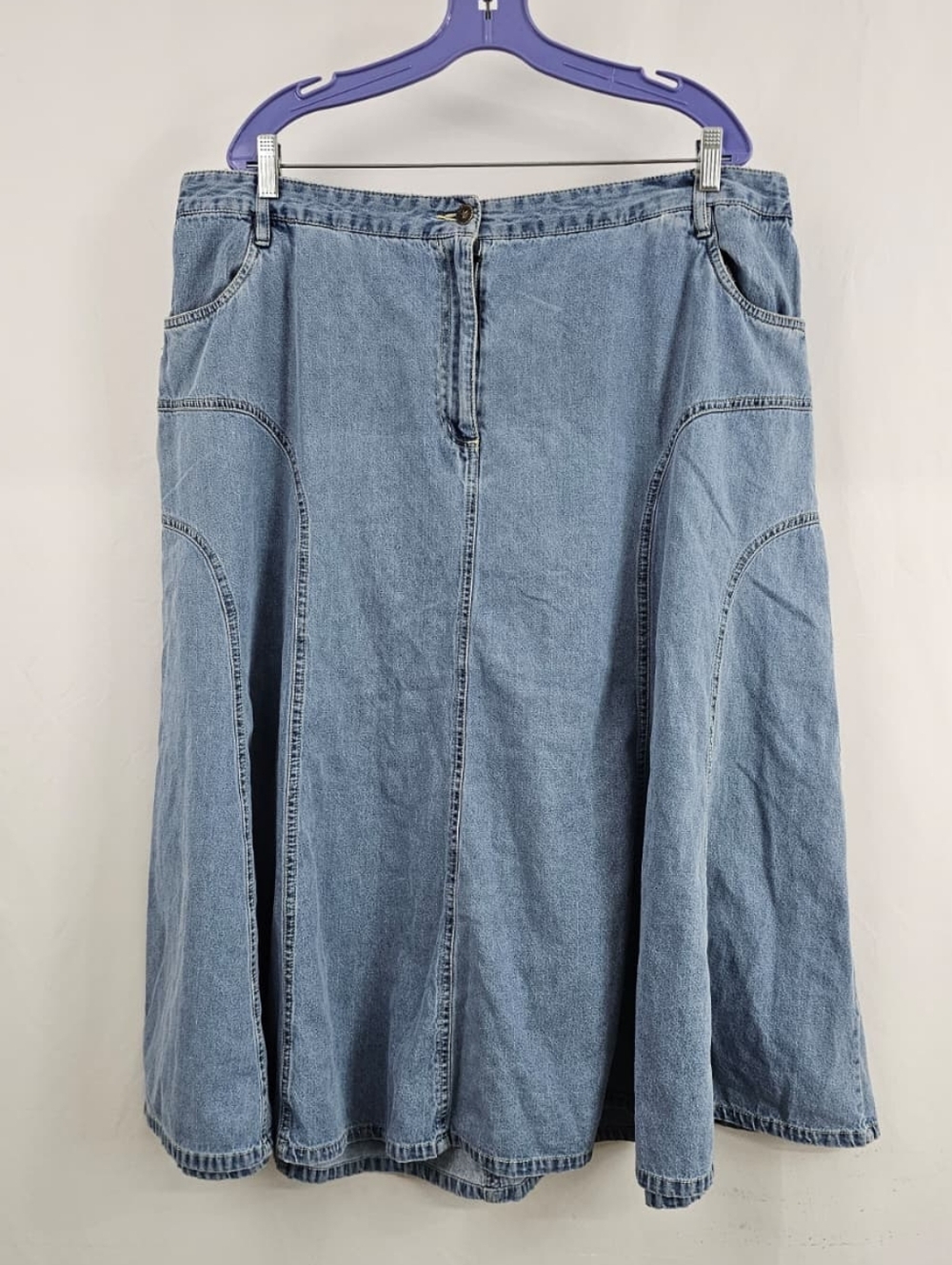 VTG Main Street Blues Flared A-Line Gored Denim Skirt, Sz 22W